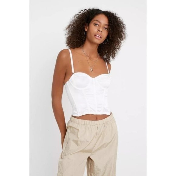 Chime Tops - White Floral Eyelet Lace Up Back Strap Bustier Tank Top XL